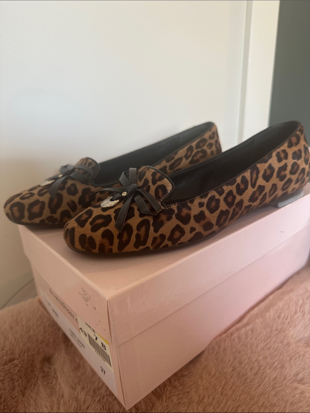 Leopard Print Bow-Accent Ballet Flats - Brown/Black